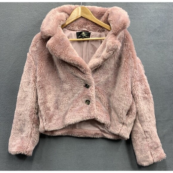 Free People Pink Faux Fur Coat Women's Size S Fluffy Cropped Jacket Boho Chic - Picture 1 of 11